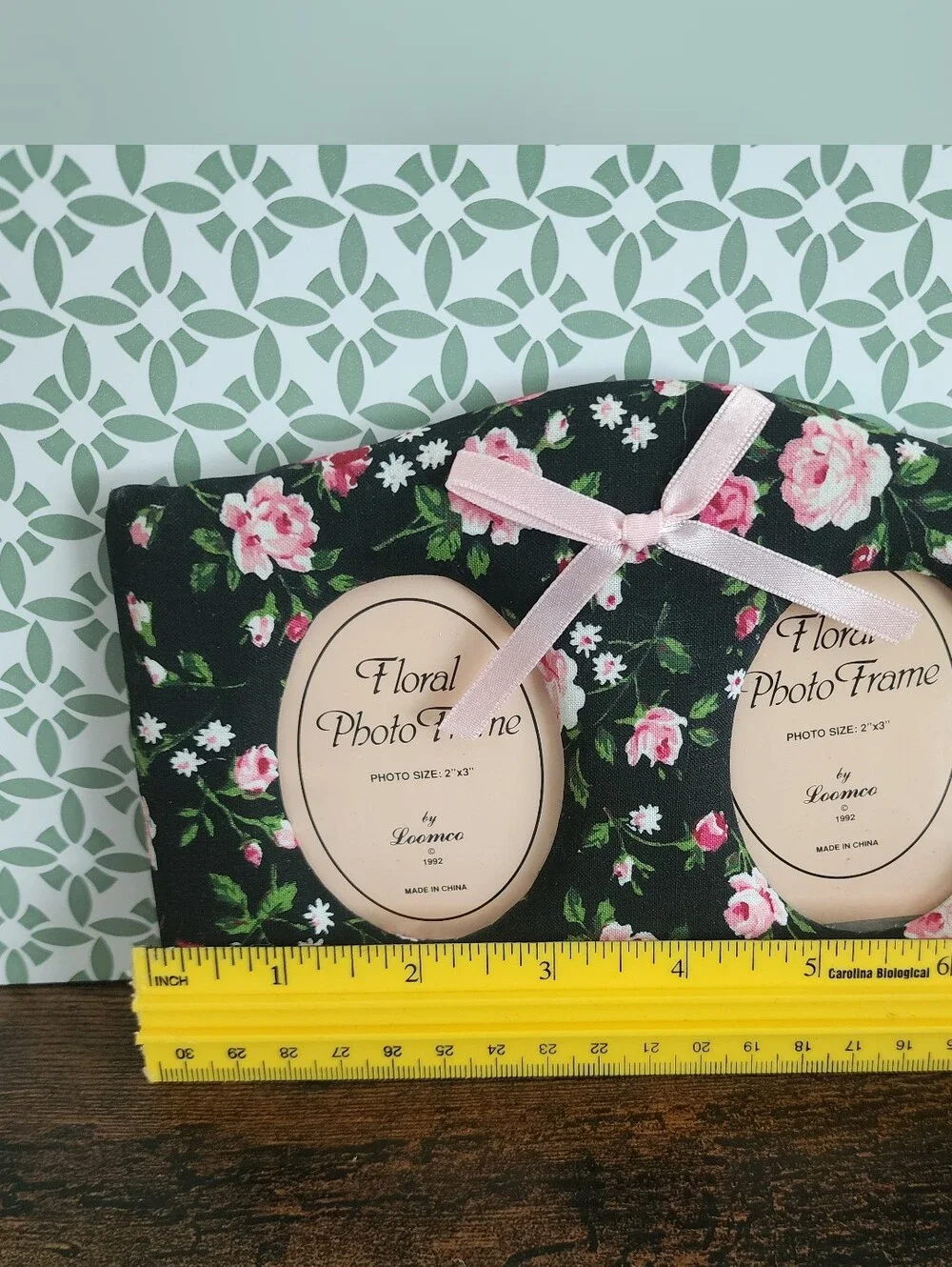 Vitnage Black Floral Double Photo Frame with Pink Rose Accents